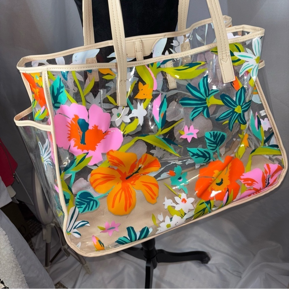 Spartina 449 Clear Floral Beach Tote Bag, Floral Transparent Tote